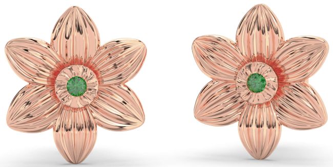 Emerald Rose Gold Silver Flower Stud Earrings