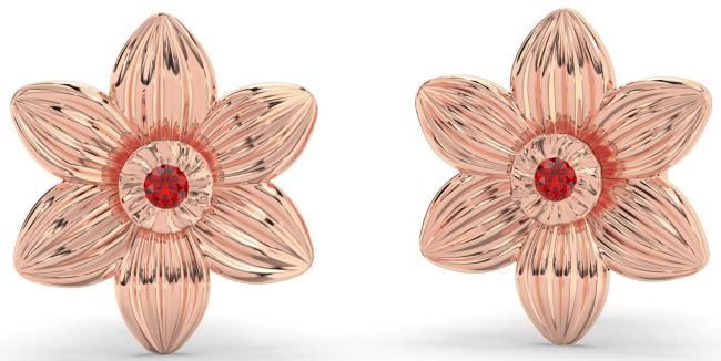 Ruby Rose Gold Flower Stud Earrings