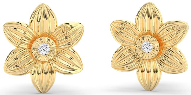 Diamond Gold Flower Stud Earrings
