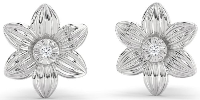 Diamond Platinum Flower Stud Earrings