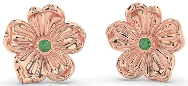 Emerald Rose Gold Silver Flower Stud Earrings