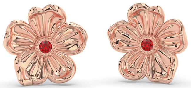Ruby Rose Gold Silver Flower Stud Earrings