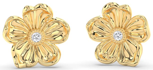 Diamond Gold Silver Flower Stud Earrings