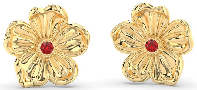 Ruby Gold Flower Stud Earrings