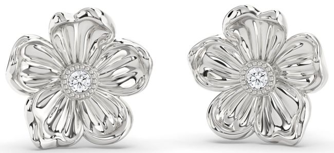 Diamond Silver Flower Stud Earrings