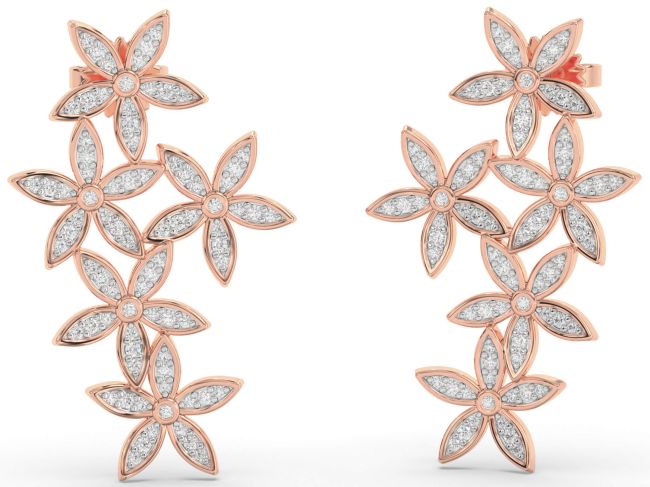 Diamond Rose Gold Flower Dangle Earrings