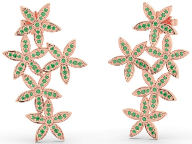 Emerald Rose Gold Flower Dangle Earrings