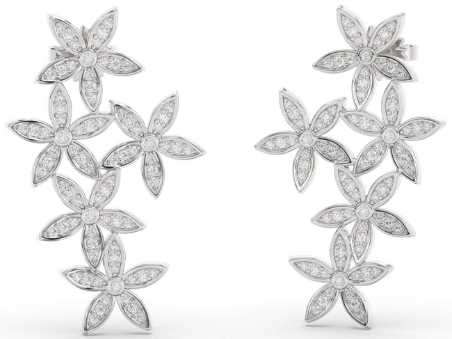 Diamond White Gold Flower Dangle Earrings