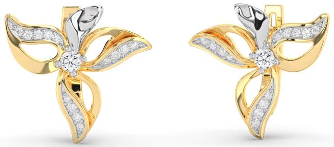 Diamond Gold Silver Flower Stud Earrings