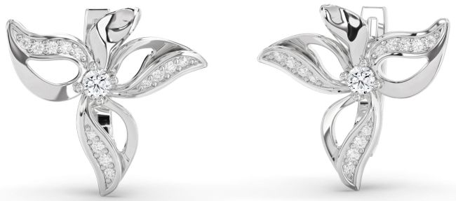 Diamond Platinum Flower Stud Earrings