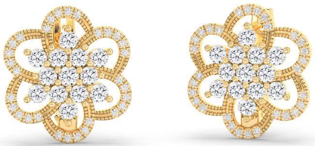 Diamond Gold Silver Flower Stud Earrings
