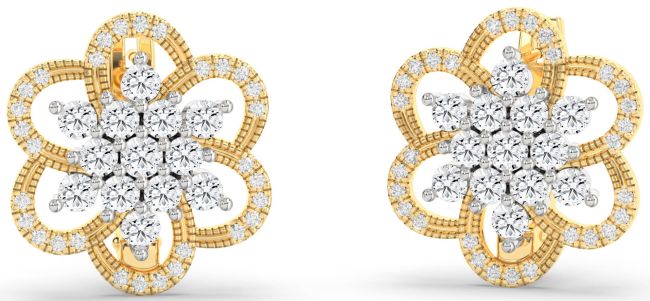 Diamond Gold Silver Flower Stud Earrings