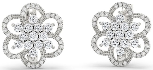 Diamond Platinum Flower Stud Earrings