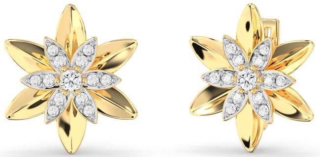 Diamond Gold Silver Flower Stud Earrings