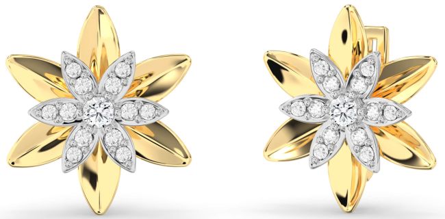 Diamond Gold Silver Flower Stud Earrings