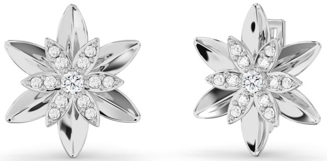 Diamond Platinum Flower Stud Earrings