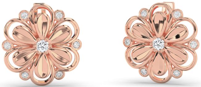 Diamond Rose Gold Silver Daisy Flower Stud Earrings