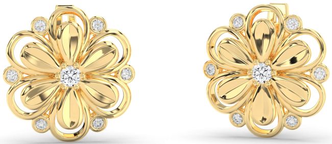 Diamond Gold Silver Daisy Flower Stud Earrings