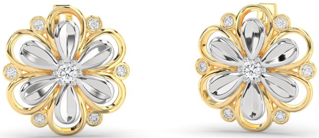 Diamond Gold Silver Daisy Flower Stud Earrings