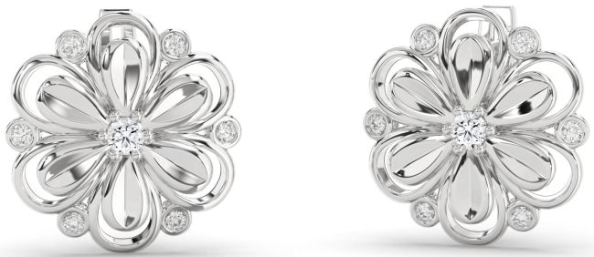 Diamond Platinum Daisy Flower Stud Earrings