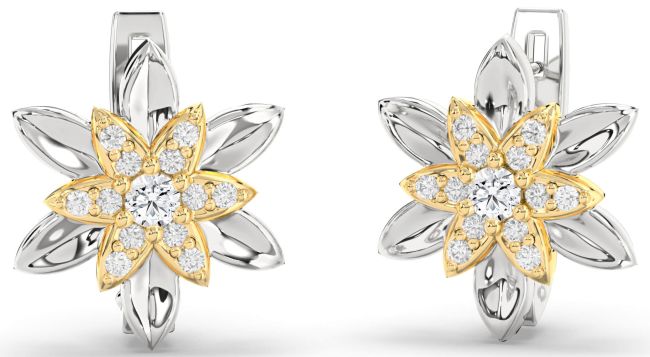 Diamond Gold Silver Flower Stud Earrings