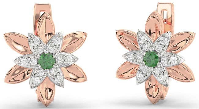 Diamond Emerald Rose Gold Silver Flower Stud Earrings