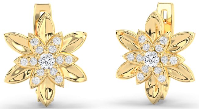 Diamond Gold Silver Flower Stud Earrings