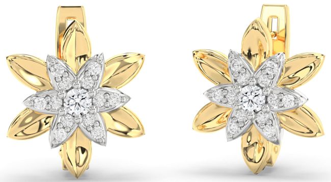 Diamond Gold Silver Flower Stud Earrings