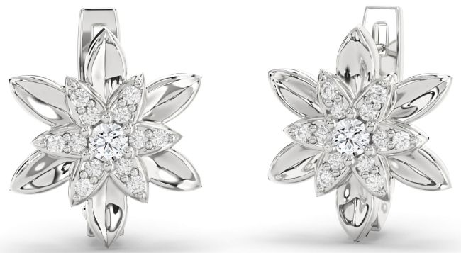 Diamond Platinum Flower Stud Earrings