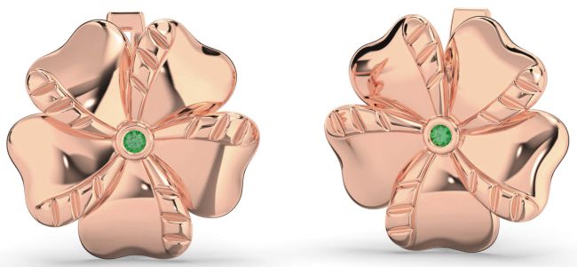 Emerald Rose Gold Silver Flower Stud Earrings