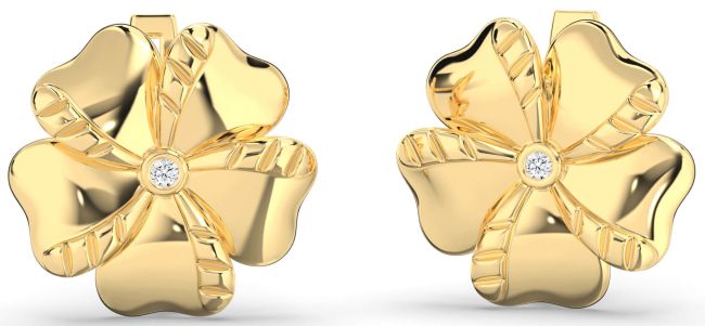 Diamond Gold Silver Flower Stud Earrings