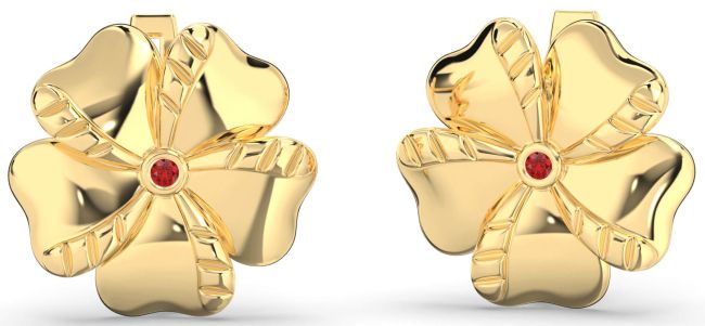 Ruby Gold Flower Stud Earrings