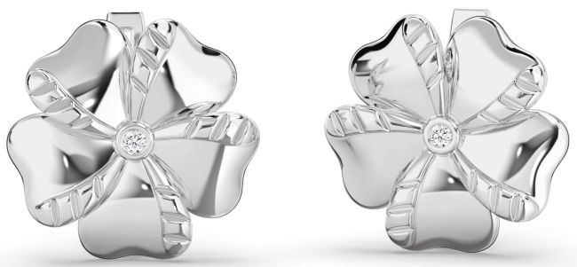 Diamond Platinum Flower Stud Earrings