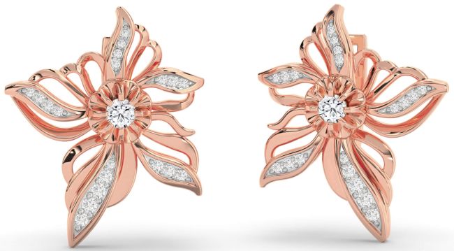 Diamond Rose Gold Flower Stud Earrings