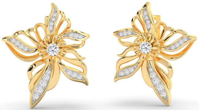 Diamond Gold Flower Stud Earrings