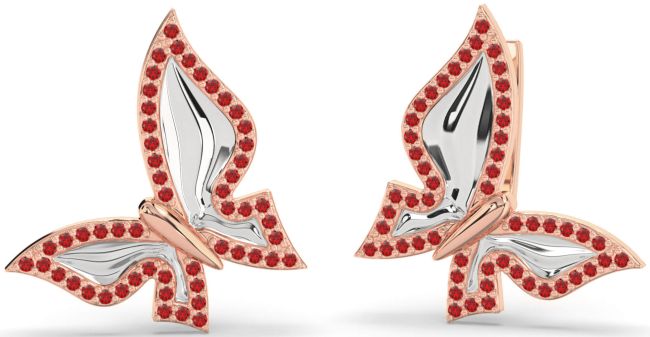 Ruby White Rose Gold Butterfly Stud Earrings
