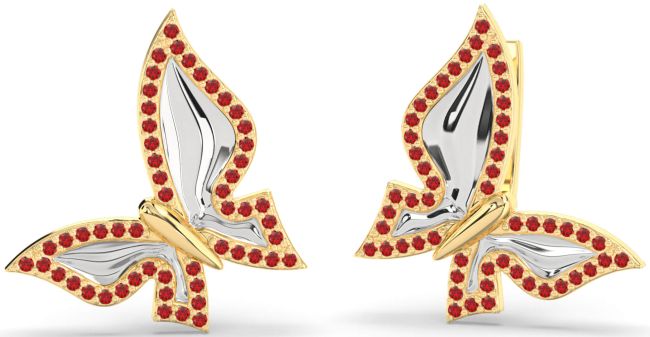 Ruby Platinum & Yellow Gold Butterfly Stud Earrings