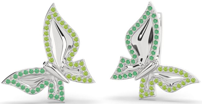 Emerald & Peridot Platinum Butterfly Stud Earrings