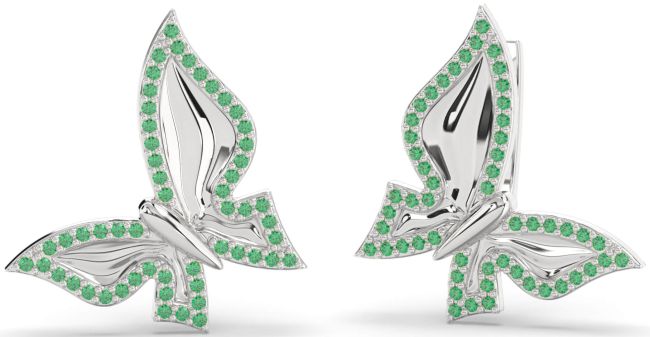 Emerald Platinum Butterfly Stud Earrings