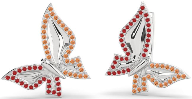 Ruby & Citrine Silver Butterfly Stud Earrings