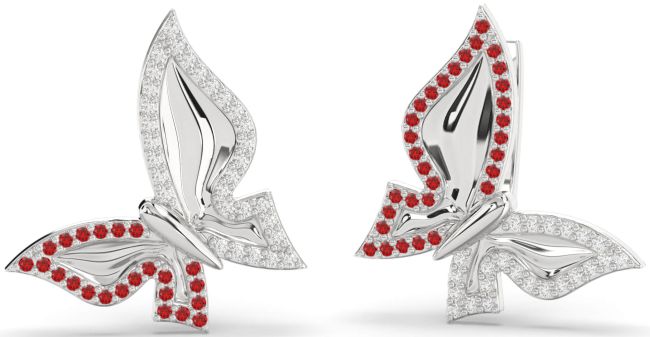 Diamond & Ruby Platinum Butterfly Stud Earrings