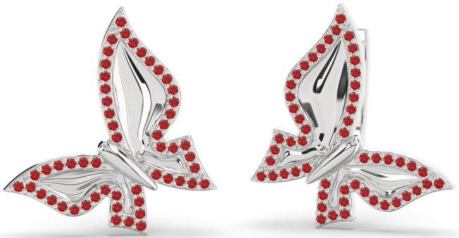 Ruby White Gold Butterfly Stud Earrings