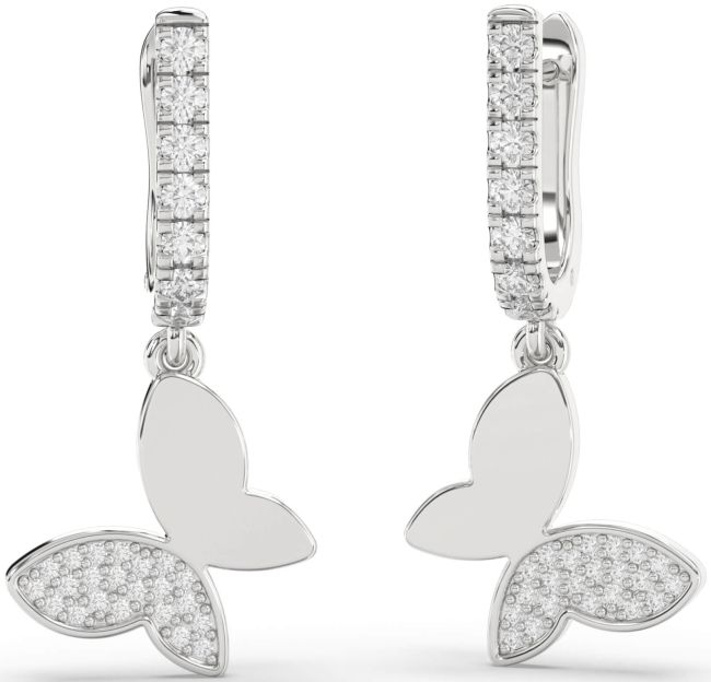 Diamond Silver Butterfly Dangle Earrings