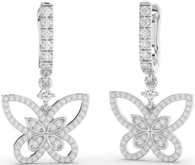 Diamond Platinum Butterfly Dangle Earrings