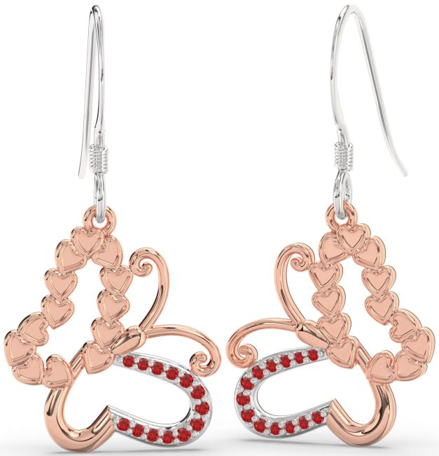 Ruby Silver & 10K Rose Gold Butterfly Dangle Earrings
