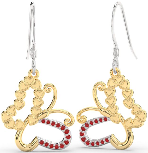 Ruby Platinum & Yellow Gold Butterfly Dangle Earrings
