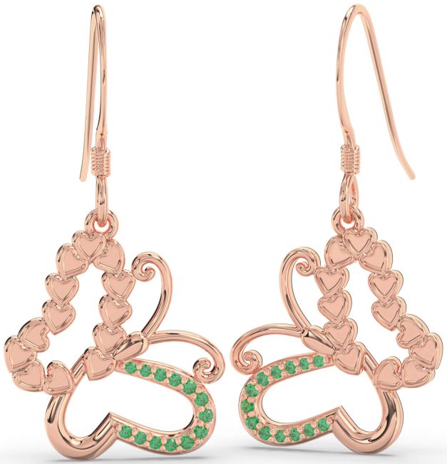 Emerald Rose Gold Butterfly Dangle Earrings