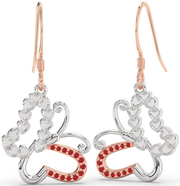 Ruby White Rose Gold Butterfly Dangle Earrings