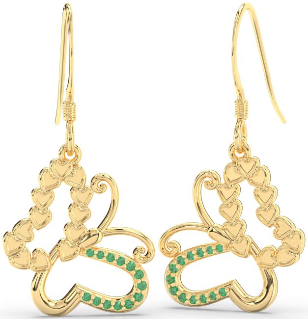 Emerald Gold Butterfly Dangle Earrings