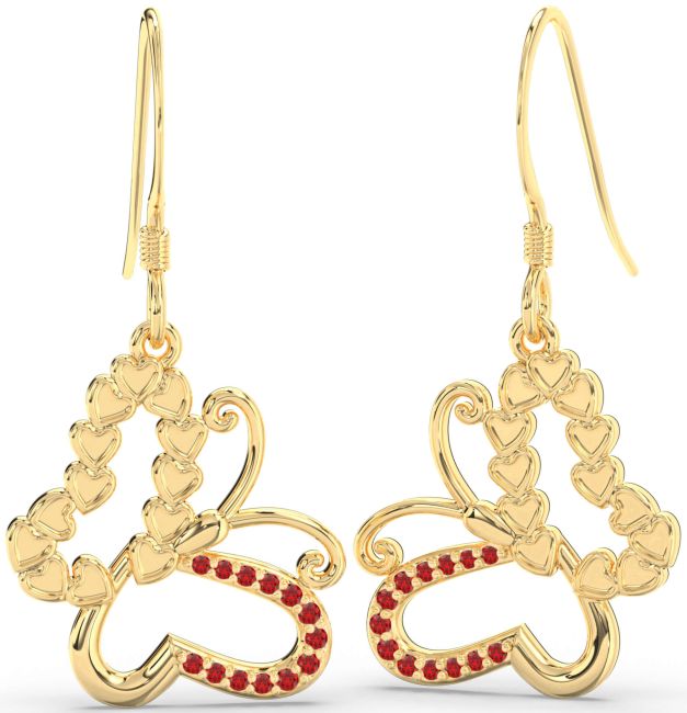 Ruby Gold Butterfly Dangle Earrings